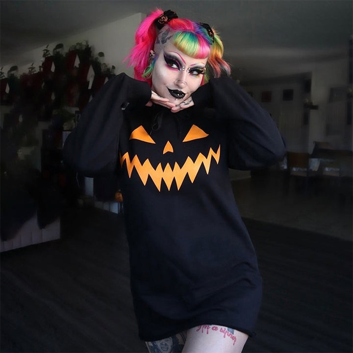 Damen Kapuzenkleid mit Halloween-Motiv Drune