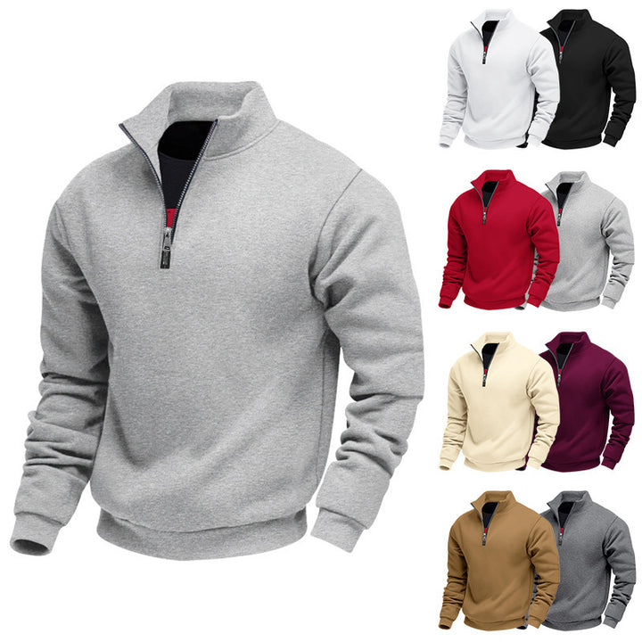 Herren nan komfortables Halbzip-Sweatshirt mit Stehkragen, leicht angerauter Innenseite und geripptem Saum Drune