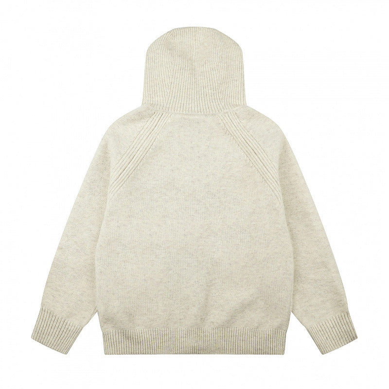 Unisex Weitgeschnittener Kapuzenstrickcardigan mit durchgehendem Reißverschluss und Raglanärmeln Drune
