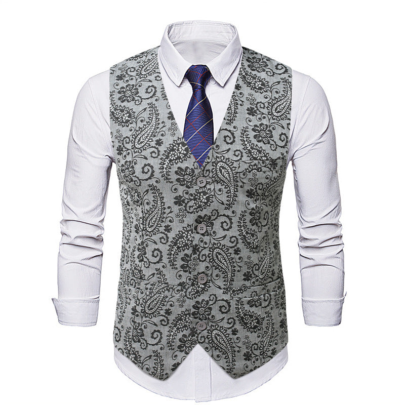Herren Taillierte Anzugweste mit Paisley‑Jacquard und V‑Ausschnitt Drune