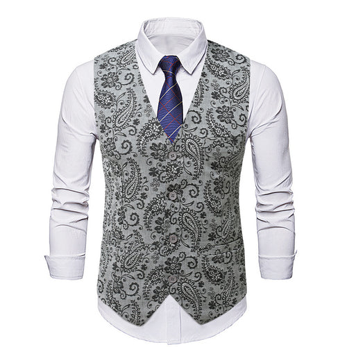 Herren Taillierte Anzugweste mit Paisley‑Jacquard und V‑Ausschnitt Drune