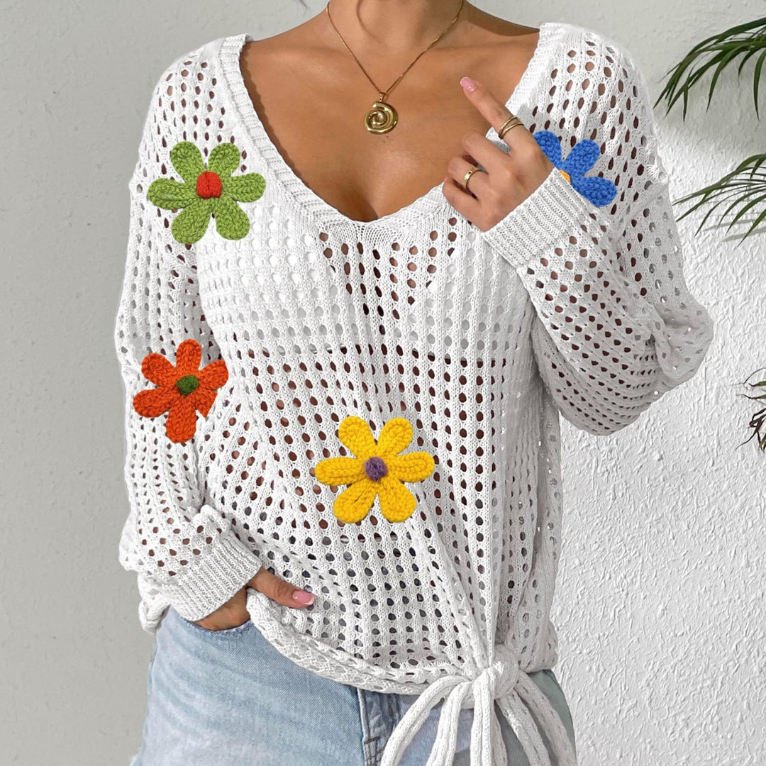 Damen Häkeloberteil mit Blumenapplikationen Drune