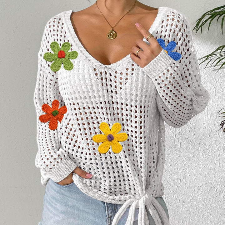Damen Häkeloberteil mit Blumenapplikationen Drune