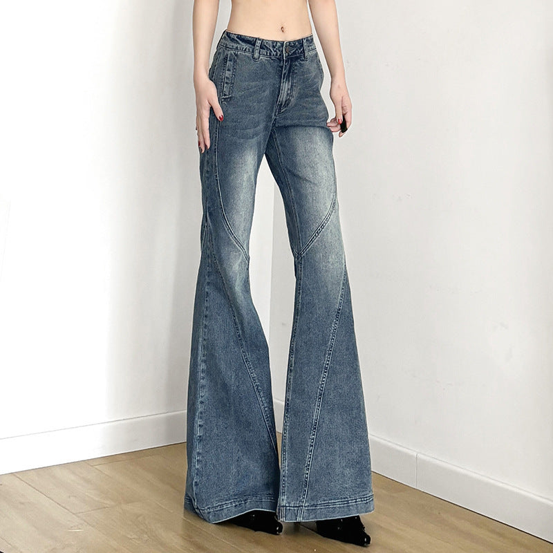 Damen klassische Flared Jeans mit hoher Taille und ausgefranstem Saum Drune