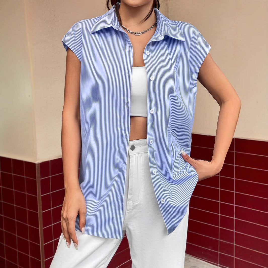 Damen lässige gestreifte Bluse mit übergroßem Schnitt und Knopfdetails Drune