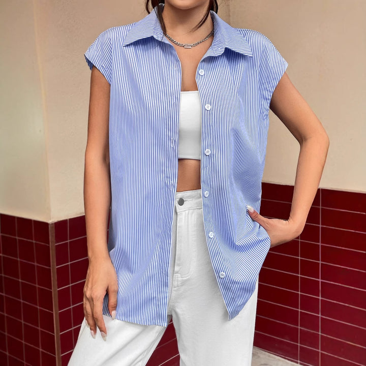 Damen lässige gestreifte Bluse mit übergroßem Schnitt und Knopfdetails Drune