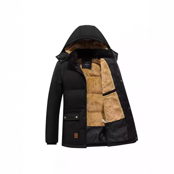 Herren Wattierter Parka mit durchgehendem Teddyfutter abnehmbarer Kapuze und Multifachtaschen Drune