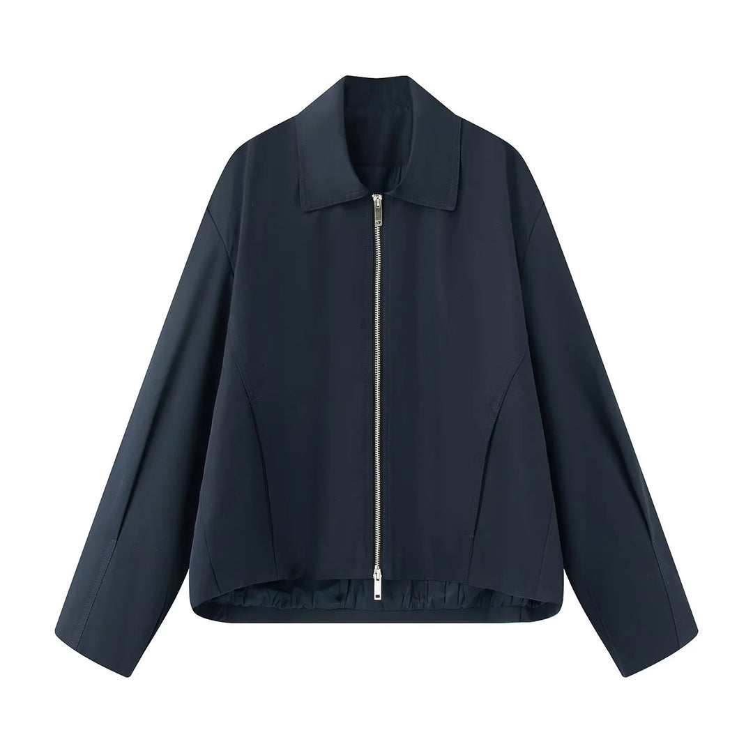 Damen nan leichte lässige Boxy-Blousonjacke mit verdecktem Zwei-Wege-Reißverschluss, hohem Kragen und seitlichen Eingrifftaschen Drune