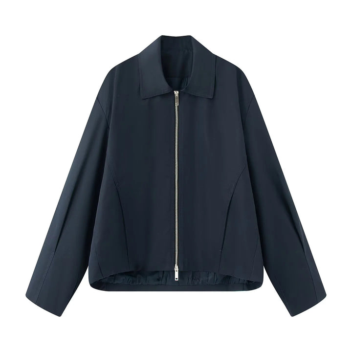 Damen nan leichte lässige Boxy-Blousonjacke mit verdecktem Zwei-Wege-Reißverschluss, hohem Kragen und seitlichen Eingrifftaschen Drune