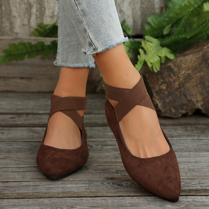 Damen elegante Ballerinas mit gekreuzten Riemen und weichem Obermaterial Drune