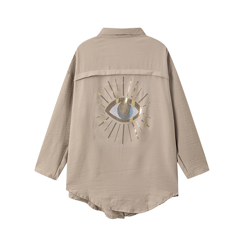 Damen Langarm-Hemdjacke mit auffälligem Augenprint Drune