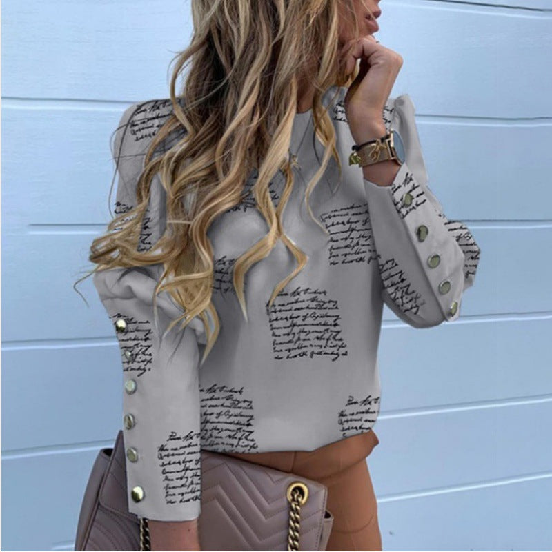 Damen Leichte Bluse mit Leopardenprint, Ballonärmeln und Zierknopfleiste Drune
