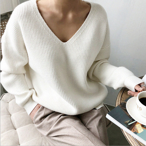 Damen lässiger V-Ausschnitt Pullover mit breiten Ärmeln und strukturierter Textur Drune