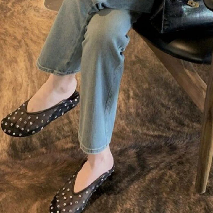 Damen Mesh‑Mules mit Schmucknieten und gepolstertem Komfortfußbett Drune