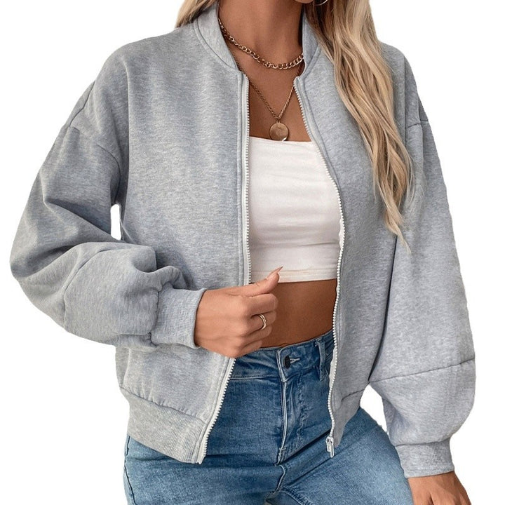 Damen sportliche Sweatjacke mit voluminösen Ärmeln und hohem Kragen Drune