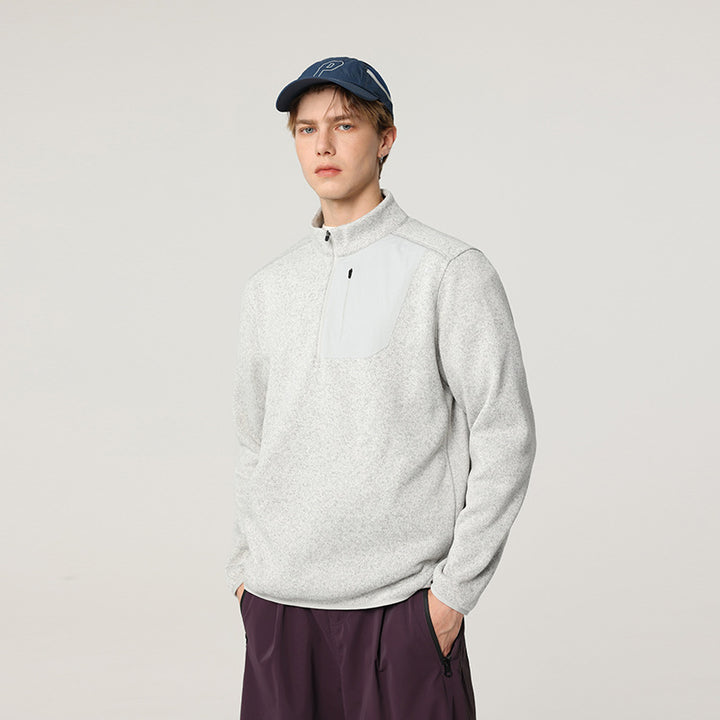 Herren Fleece-Halbzip-Pullover mit Stehkragen, Brustreißverschlusstasche und Relaxed-Fit Drune