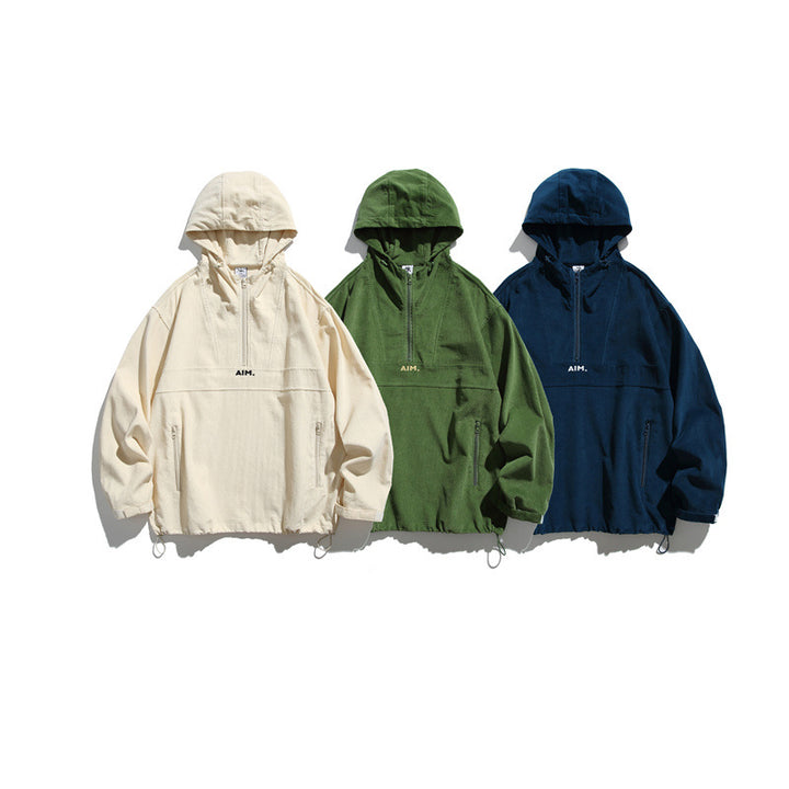 Unisex Oversize Kapuzen-Anorak mit Halbzip, Tunnelzug und Reißverschlusstaschen Drune