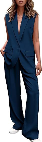 Damen ärmelloses Blazer-Set mit weit geschnittenen Hosen Drune