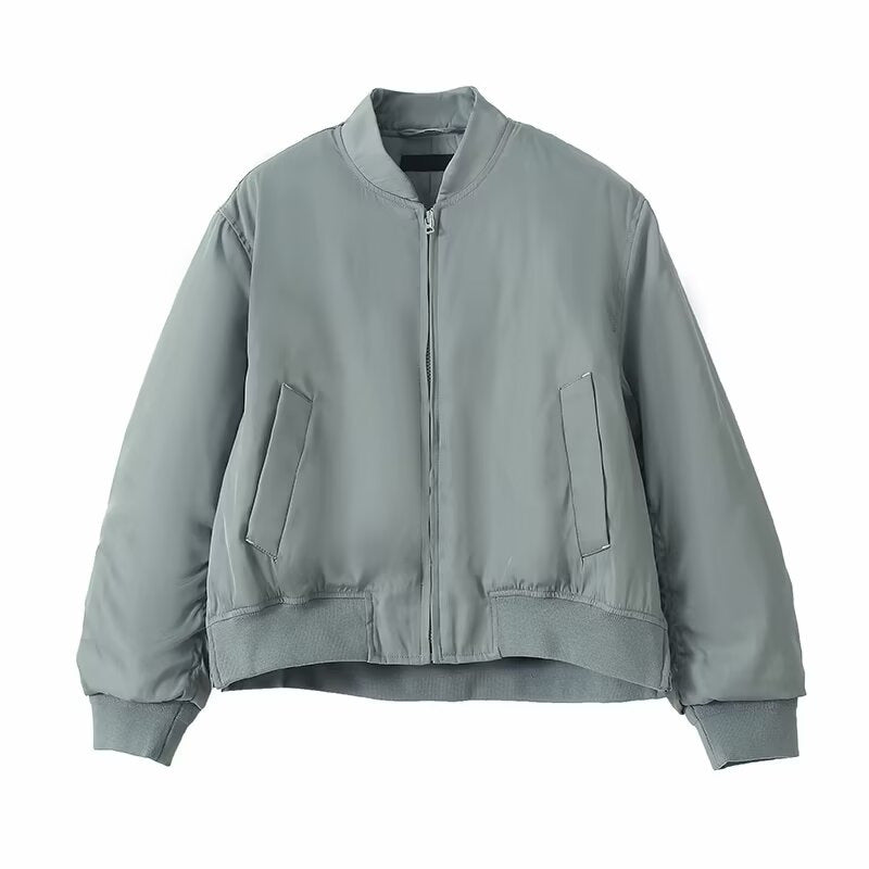 Damen sportliche Bomberjacke mit hohem Kragen und bequemen Seitentaschen Drune