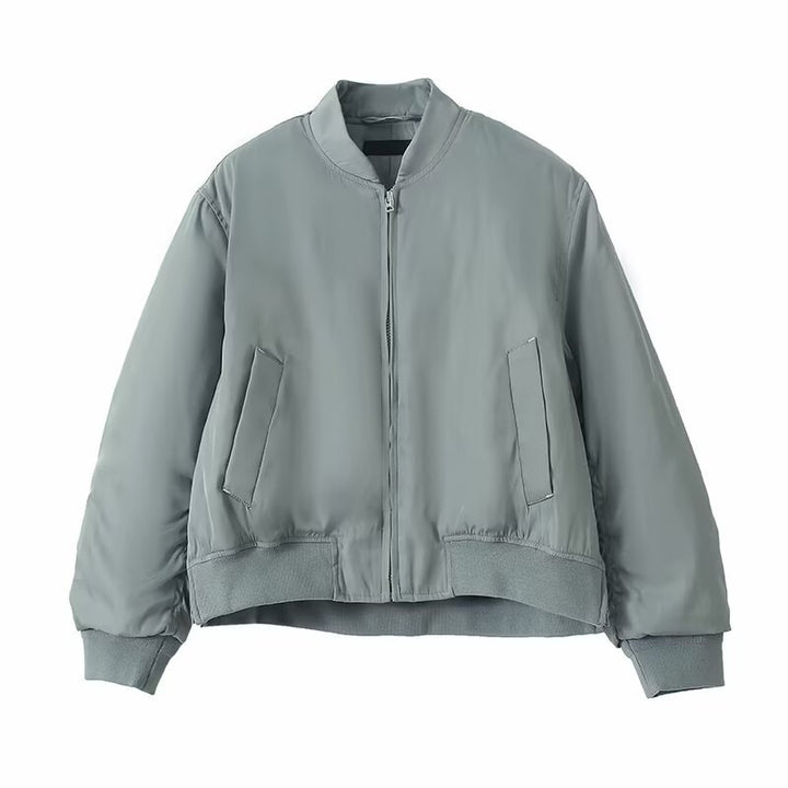 Damen sportliche Bomberjacke mit hohem Kragen und bequemen Seitentaschen Drune