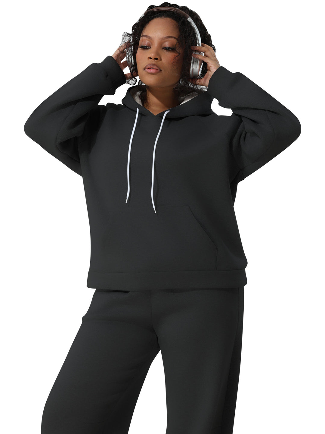 Damen Kuschel-Hoodie im Relax-Fit mit Kontrast-Kordel und Kängurutasche Drune