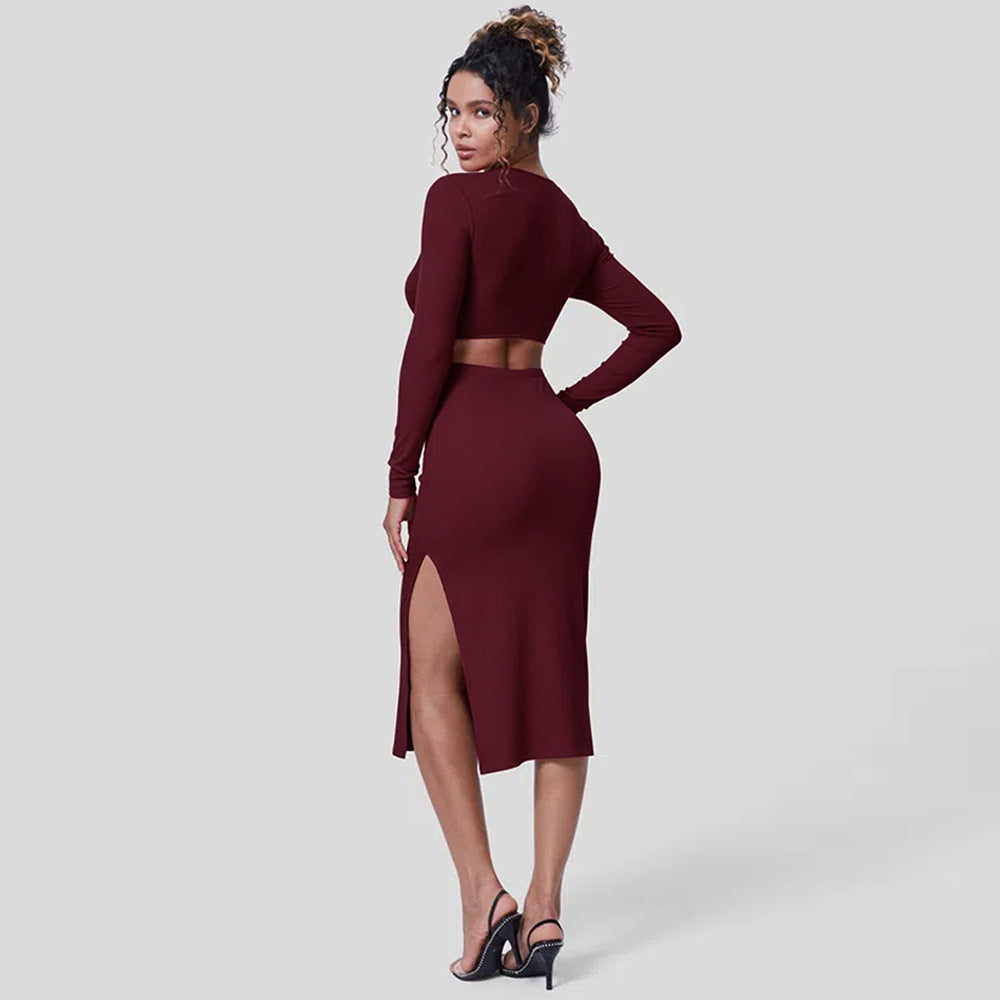 Damen elegantes Midikleid mit figurbetonten Cut-Out-Details Drune