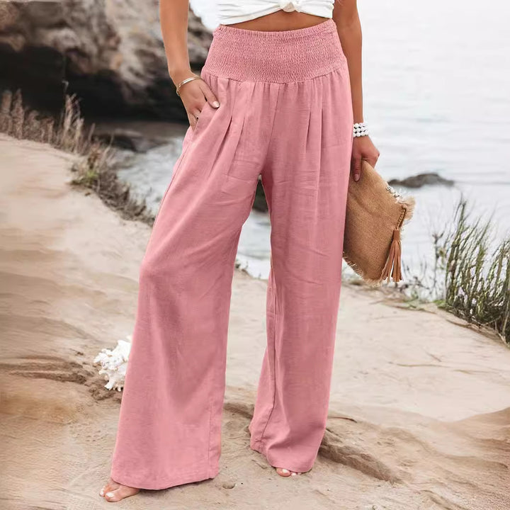Damen weite Leinenhose mit elastischem Bund Drune