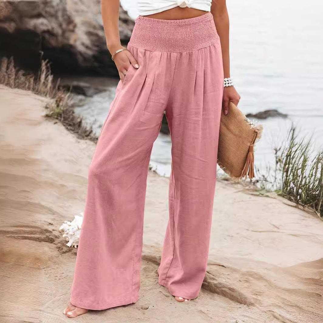 Damen weite Leinenhose mit elastischem Bund Drune