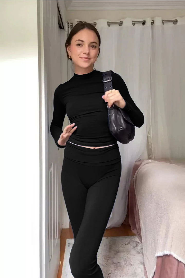 Damen Nahtloses Sport-Set mit Langarm-Cropped-Top und High-Waist Leggings Drune
