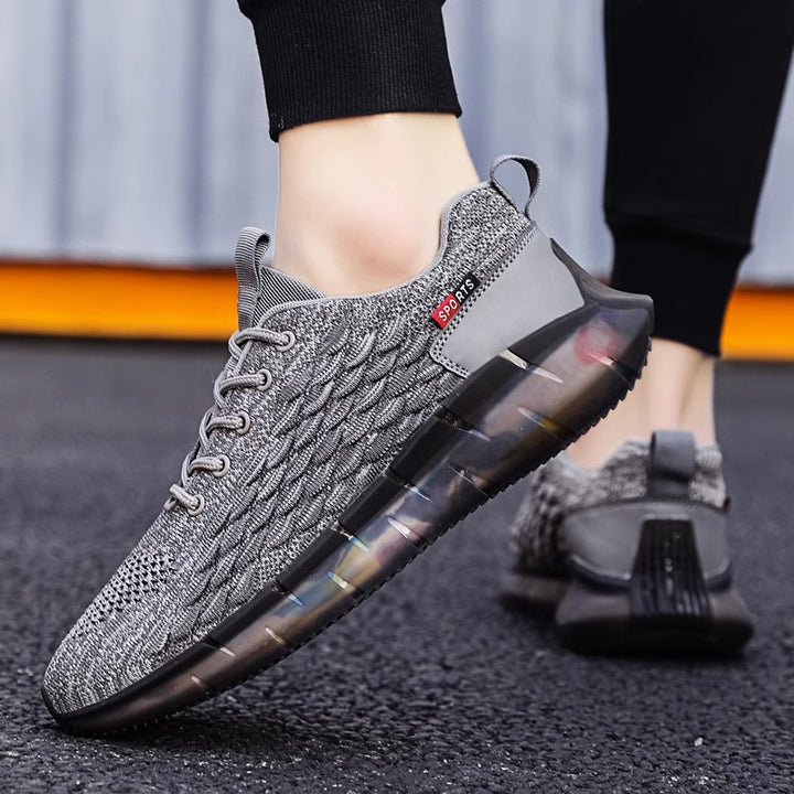 Unisex atmungsaktive Strick-Laufsneaker mit transparenter Wellenlaufsohle und gepolstertem Sockeneinstieg Drune