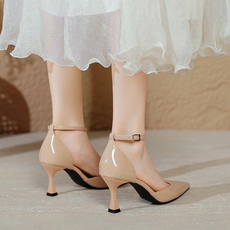 Damen elegante Stiletto-Pumps mit verstellbarem Riemen und glänzender Oberfläche Drune