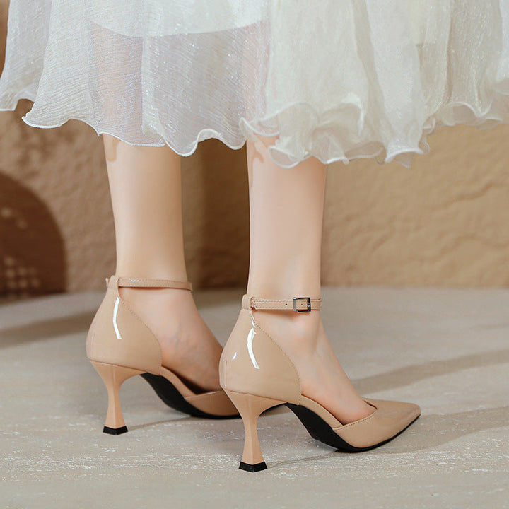 Damen elegante Stiletto-Pumps mit verstellbarem Riemen und glänzender Oberfläche Drune