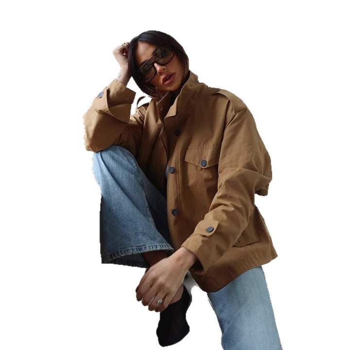 Damen Utility-Jacke mit hohem Kragen und praktischen Taschen Drune