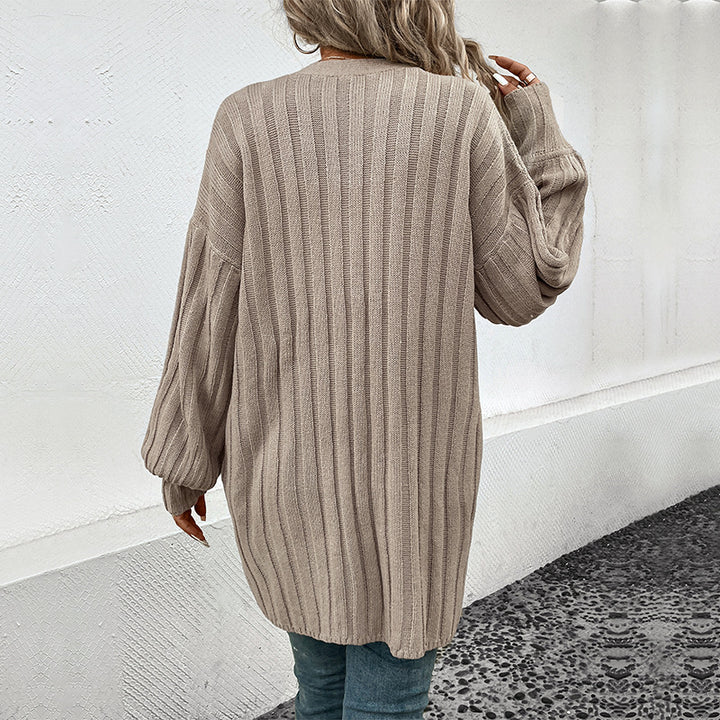 Damen Longline Strickmantel-Cardigan mit vertikaler Rippenstruktur und Oversize-Silhouette Drune