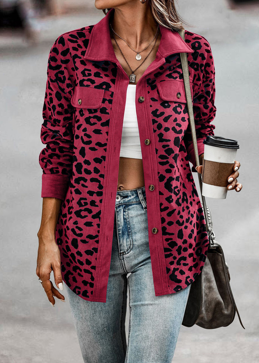 Damen Lockere Katzenmuster Hemdjacke Drune