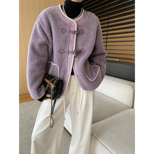 Damen kuschelige Fleecejacke mit dekorativen Knöpfen und elegantem Schnitt Drune