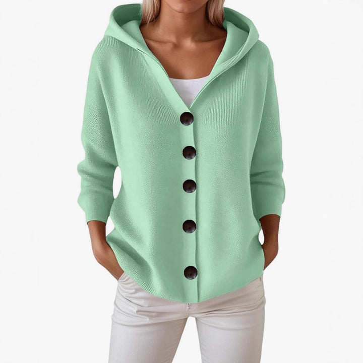 Damen Kapuzen-Strickjacke mit großen Holzknöpfen und seitlichen Eingrifftaschen Drune