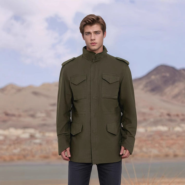 Herren nan leichte Baumwoll-Feldjacke mit aufgesetzten Taschen und Schulterklappen Drune