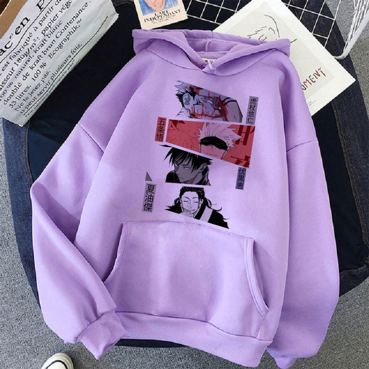 Damen nan Oversize Kapuzenpullover mit Manga-Frontprint und Kängurutasche Drune