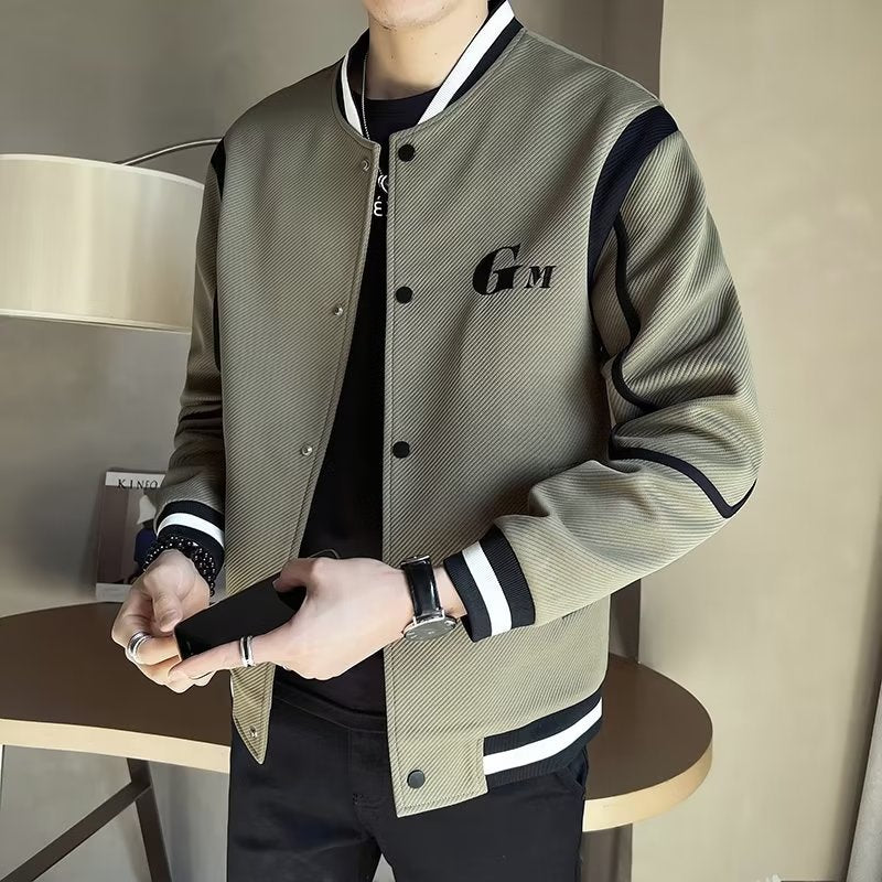 Herren Leichte Varsity-Bomberjacke mit Strukturgewebe, Rippbündchen und Druckknopffront Drune