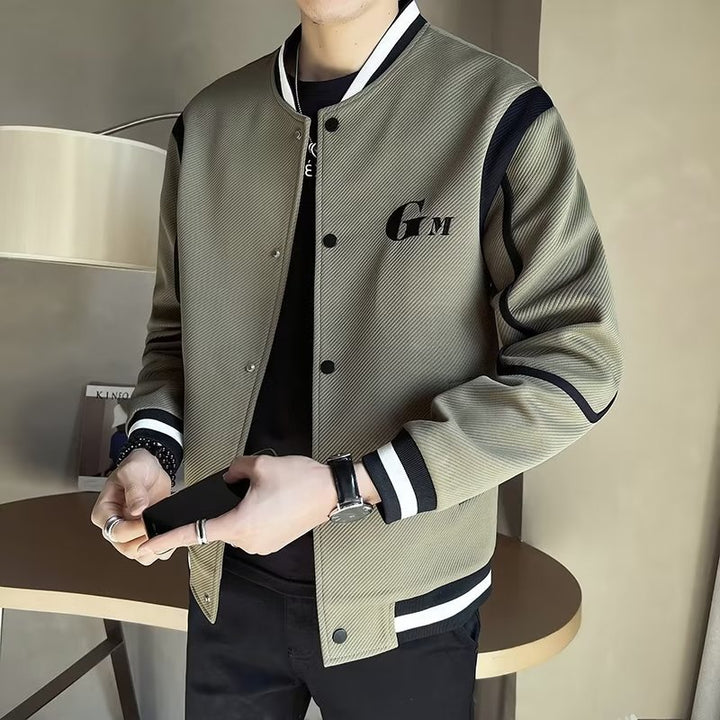 Herren Leichte Varsity-Bomberjacke mit Strukturgewebe, Rippbündchen und Druckknopffront Drune