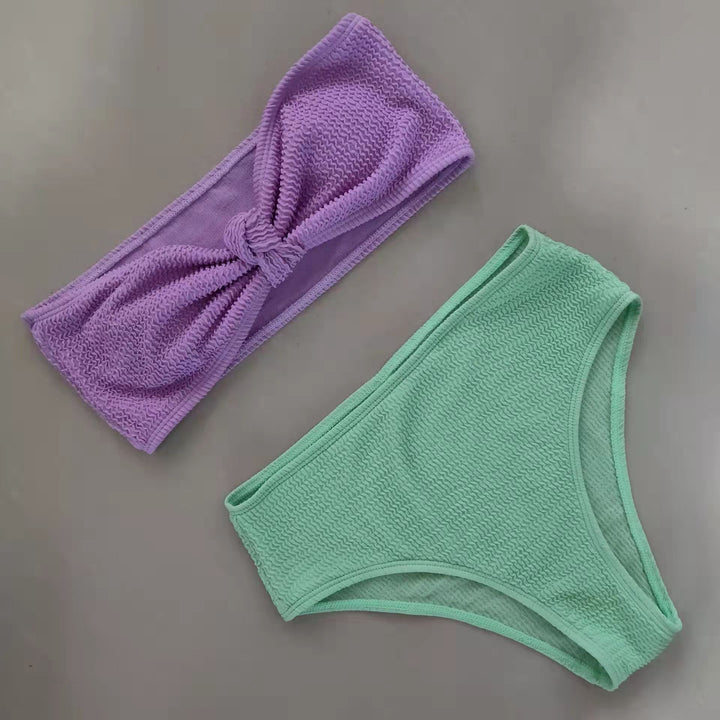 Damen Bikini-Set mit strukturierter Oberfläche und modischem Knoten Drune