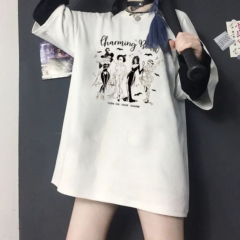 Damen T-Shirt mit künstlerischem Skelettmotiv und einzigartigem Druck Drune