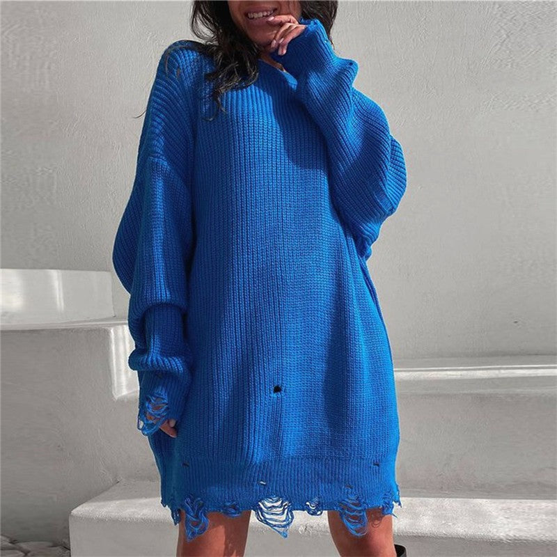 Drune Ripped O Neck Oversized Sweater Kleid