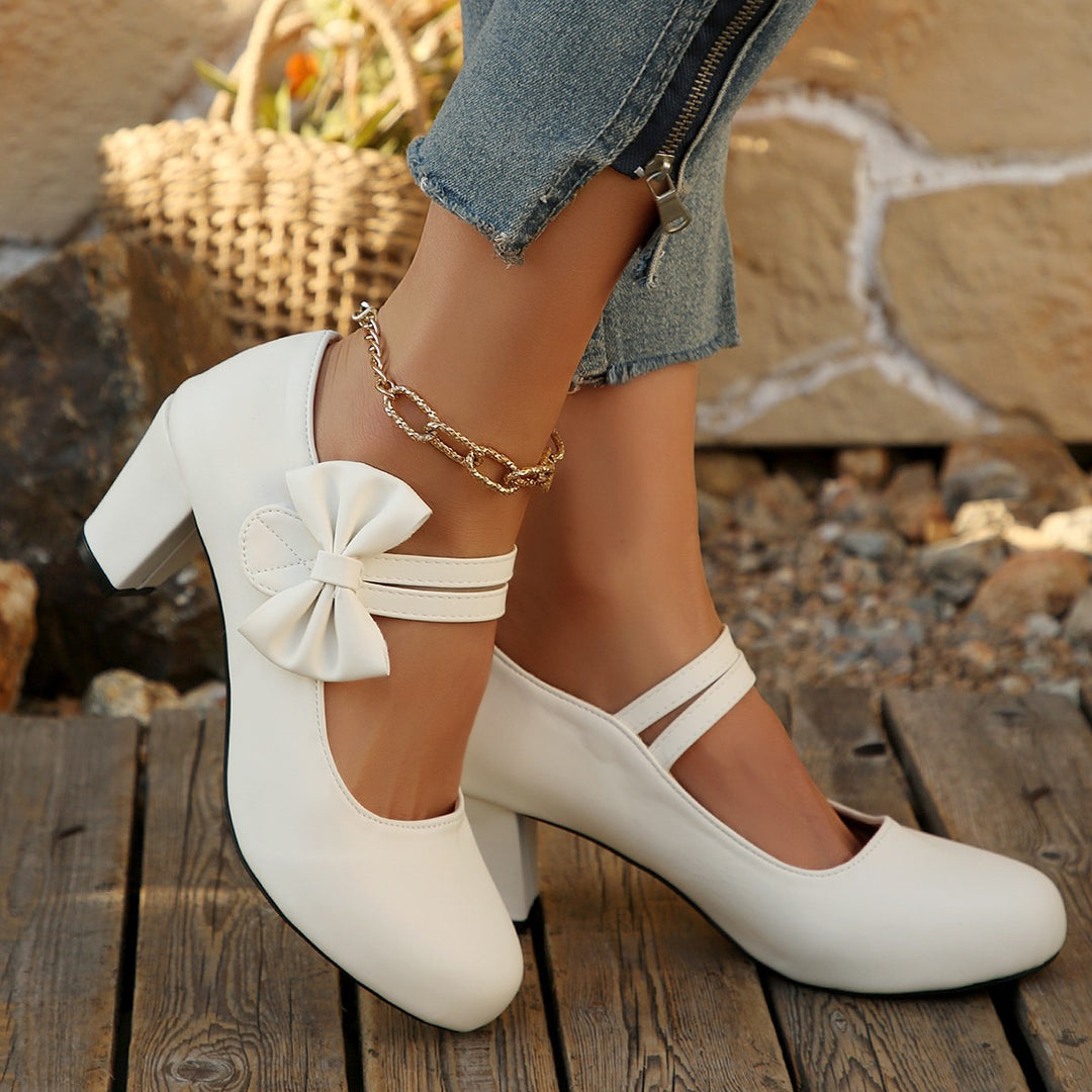 Damen Lack-Mary-Jane Pumps mit dekorativer Schleife und mittelhohem Blockabsatz Drune