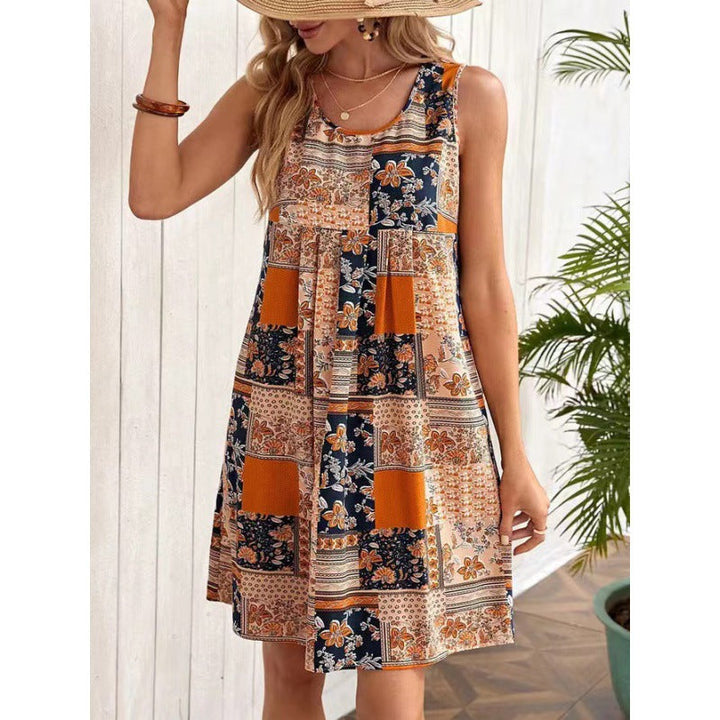 Damen Freizeitleinenkleid mit buntem Patchwork-Design Drune