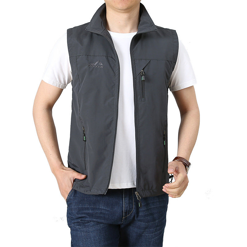 Herren Leichte Softshell‑Utilityweste mit Stehkragen und mehrfachen Reißverschlusstaschen Drune