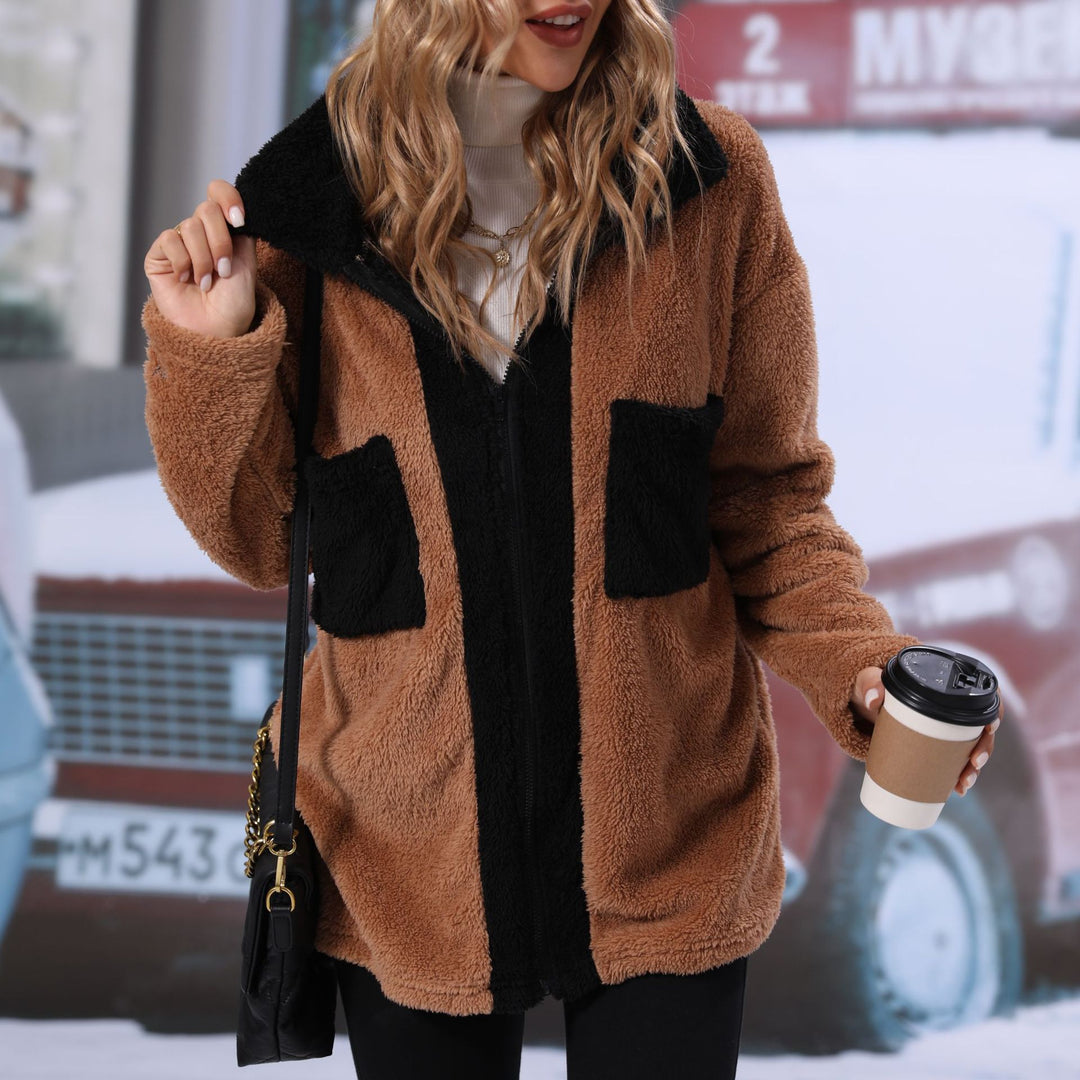 Damen Kuschelige Fleecejacke mit kontrastierenden Taschen Drune