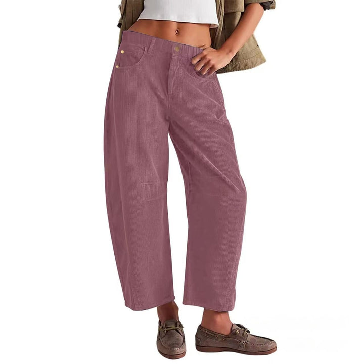 Damen Weite Cordhose mit hoher Taille, Cropped-Bein und Eingriffstaschen Drune