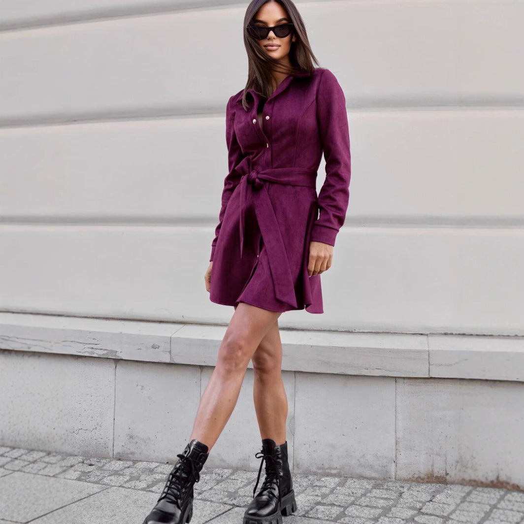 Damen Hemdblusenkleid aus sanftem Wildlederimitat mit eleganter Taillierung Drune